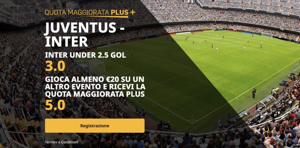 Quota Maggiorata Under 2,5 Juventus-Inter