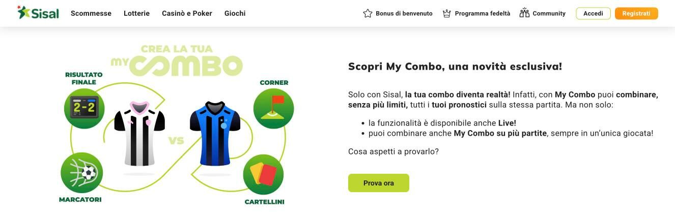 My Combo di Sisal: la pagina che presenta la funzione